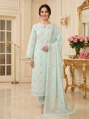 PASTEL MINT Supreme Lawn 3pc suit with Luxury Voile Dupatta