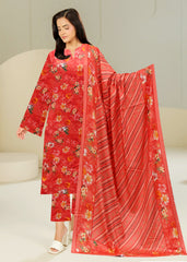 CARROT RED 3pc Premium linen suit with linen dupatta (Unstitched)