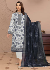 WHITE AND BLUE Digital Printed Premium Lawn 3pc Suit (Unstitched)