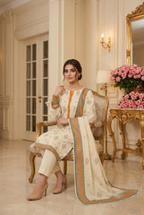 CREAM Supreme Lawn 3pc suit with Luxury Voile Dupatta