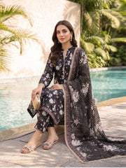 BLACK PINK WITH GREEN DIGITAL PRINTED PREMIUM LAWN SUIT WITH FINE LAWN DUPATTA 3Pc (Unstitched)