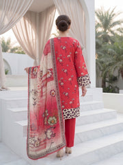 SHOCKING PINK Digital Printed 3Pc suit with Luxury Voile Dupatta(Unstitched)