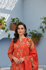 BASE WATERMELON RED WITH SKIN BROWN PRINT 3pc Premium Doria linen suit with linen dupatta (Unstitched)