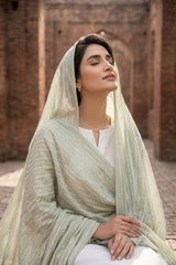 MINT GREEN LAWN SHADOW 4 SIDE LACE WORK SHAWL