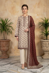 VINTAGE MAROON &  PARCHMENT WITH GREEN Digital Printed 3Pc suit with Luxury Voile Dupatta(Unstitched)