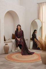 BLACK & RUBY PINK Premium Classic Lawn 3pc Suit with Light Weight Voile Dupatta (Unstitched)