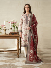 IVORY WITH MULTI PRINT Printed Full Suit (3Pc) suit with Luxury Voile Dupatta(Unstitched)