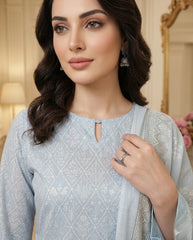 LIGHT BLUE Supreme Lawn 3pc suit with Luxury Voile Dupatta