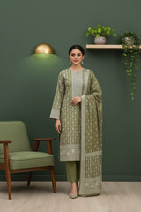BASIL GREEN 3Pc Premium Dhanak Printed Suits (Unstitched)