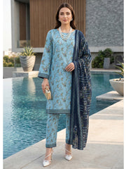 SKY BLUE ,GREEN WITH MULTI PRINT PRINTED LAWN SUIT WITH VOILE DUPATTA 3Pc (Unstitched)