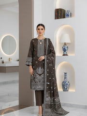 OLIVE GREEN & WHITE Digital Printed 3Pc suit with Luxury Voile Dupatta(Unstitched)