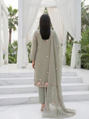 TEA GREEN Chiffon Embroidered 3Pc Suit (Unstitched)
