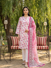 PALE PINK WITH MULTI Printed Premium Lawn Suit with Voile Dupatta 3pc (Unstitched)