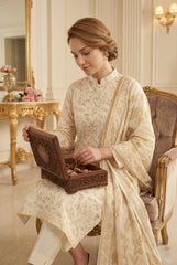 BRIGHT CREAM Supreme Lawn 3pc suit with Luxury Voile Dupatta