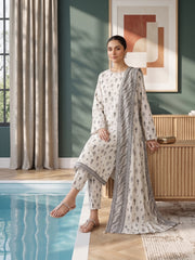 CREAM & BLACK DIGITAL PRINTED PREMIUM LAWN SUIT WITH FINE LAWN DUPATTA 3Pc (Unstitched)