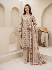 CLASSIC BEIGE WITH MULTI PRINT Digital Printed Premium Lawn with Light weight Voile Dupatta 3pc Suit (Unstitched)