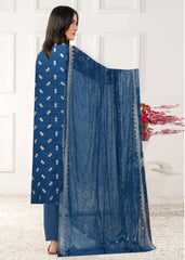 ROYAL BLUE & Gold Chiffon Embroidered 3Pc Suit (Unstitched)