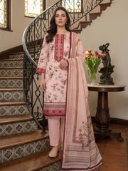 BLUSHING PEACH WITH MULTI PRINT Digital Printed 3Pc suit with Luxury Voile Dupatta(Unstitched)