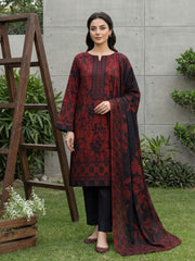BLACK WITH BURNT AMBER Printed Premium Lawn Suit with Voile Dupatta 3pc (Unstitched)