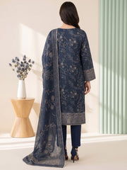 NAVY BLUE Digital Printed Premium Lawn with Light weight Voile Dupatta 3pc Suit (Unstitched)
