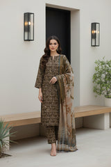 DARK &  LIGHT GREEN WITH PEACH MULTI PRINT  Premium Lawn Full Suit 3pc Suit (Unstitched)