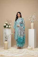 BASE CLOUDY GRAY WITH FEROZI PRINT 3pc Premium Doria linen suit with linen dupatta (Unstitched)