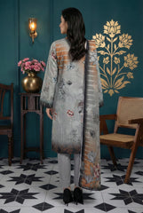 ASH GRAY WITH MULTI PRINT Premium Swiss Voile 3 PC Printed Suit (Unstitched)
