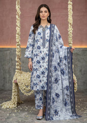 COLUMIA BLUE & EGYPTIAN BLUE CAMBRIC LAWN SUIT WITH VOILE DUPATTA 3Pc (Unstitched)