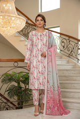 CREAM PINK & PISTACHIO Printed Full Suit with Luxury ZARI Dupatta 3pc (Unstitched)