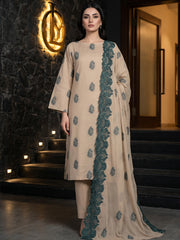 HAZEL WOOD Chiffon Embroidered 3Pc Suit (Unstitched)