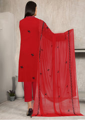 DEEP RED AND BLACK Chiffon Embroidered 3Pc Suit (Unstitched)