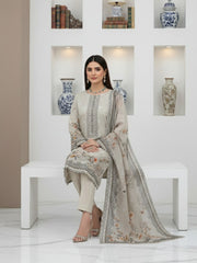 BASE TEA GREEN BROWN & PEACH Floral Digital Printed 3Pc suit with Luxury Voile Dupatta(Unstitched)