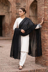 BLACK PREMIUM QUALITY LAWN CHIKAN SUPREME SHAWL