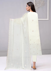 CREAMISH WHITE WITH COPPER Chiffon Embroidered 3Pc Suit (Unstitched)