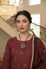 SOFT MAROON GRAY & BROWN Printed Full Suit with Luxury ZARI Dupatta 3pc (Unstitched)