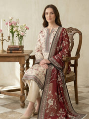 IVORY WITH MULTI PRINT Printed Full Suit (3Pc) suit with Luxury Voile Dupatta(Unstitched)