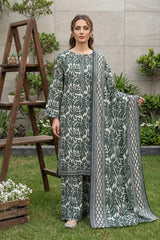 FOREST GREEN & IVORY PRINTED LAWN SUIT WITH VOILE DUPATTA 3Pc (Unstitched)