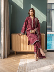 MULBERRY WITH MULTI DIGITAL PRINTED PREMIUM LAWN SUIT WITH FINE LAWN DUPATTA 3Pc (Unstitched)
