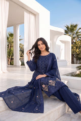 Chiffon Embroidered 3Pc Suit (Unstitched)
