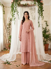 PINK PEARL Chiffon Embroidered 3Pc Suit (Unstitched)