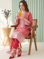 SMITTEN PINK WITH WHITE BLOCK PRINTED Premium Classic Lawn 3pc Suit with Light Weight Voile Dupatta (Unstitched)