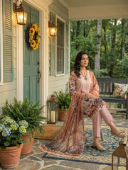 COPPER WITH MULTI PRINT Premium Classic Lawn Printed Suit with Light Weight Fancy Voile Dupatta 3pc (Unstitched)