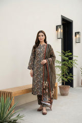 ARMY GREEN WITH MULTI PRINT Printed Premium Lawn Full Suit 3pc Suit (Unstitched)