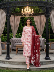 SHADES OF TERRACOTTA & WINE Digital AIR JET DOBBY DORIA SUPREME QUALITY COTTON with Light weight Pure Crinkle Digital Dupatta 3pc Suit (Unstitched)