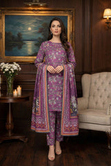 PALATINATE PURPLE  Khaddar Printed Suit with Khaddar Printed Dupatta 3pc Unstitched