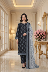 BLACK & SHADES OF BLUE Digital Printed Premium Lawn 3pc Suit (Unstitched)