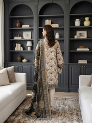 BASE LIGHT CREAM WITH MULTI  Printed Premium Lawn with Voile Dupatta 3pc Suit (Unstitched)