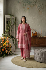 DEEP SALMON Premium Swiss Voile 3 PC Printed Suit (Unstitched)