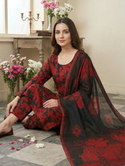 DARK RED & BLACK Printed Premium Lawn Full Suit 3pc Suit (Unstitched)