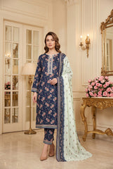 BLUE & MINT GREEN Digital Printed Premium Lawn 3pc Suit (Unstitched)